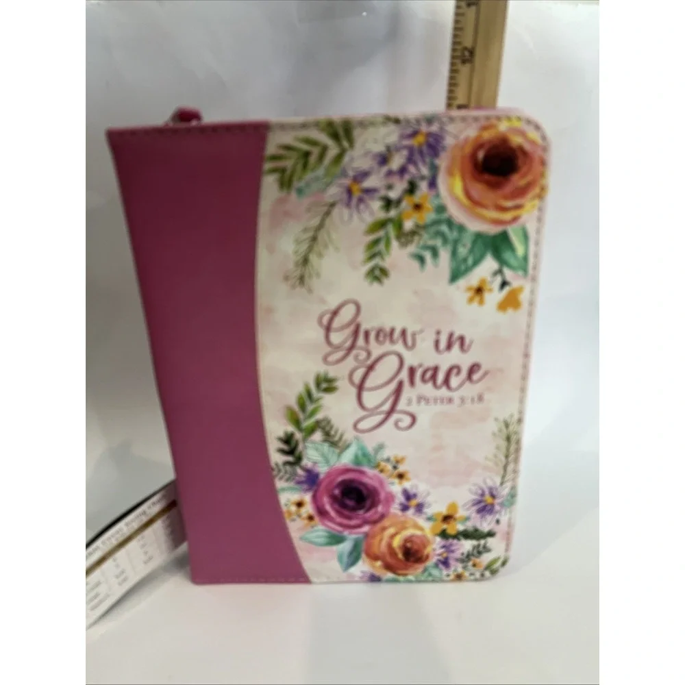 Divinity Grow in‎ Grace Pink Floral Leather Bible Cover, 8 x 11 x 3